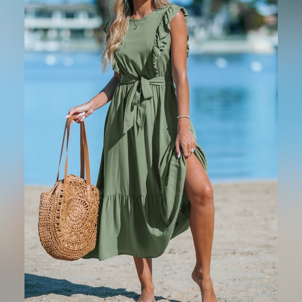 Cupshe Sage Ruffle Sleeve Keyhole Midi Dress